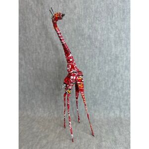 Unbranded Recycled Coca Cola Can Giraffe Deco Sculpture Red Folk Art Tall
